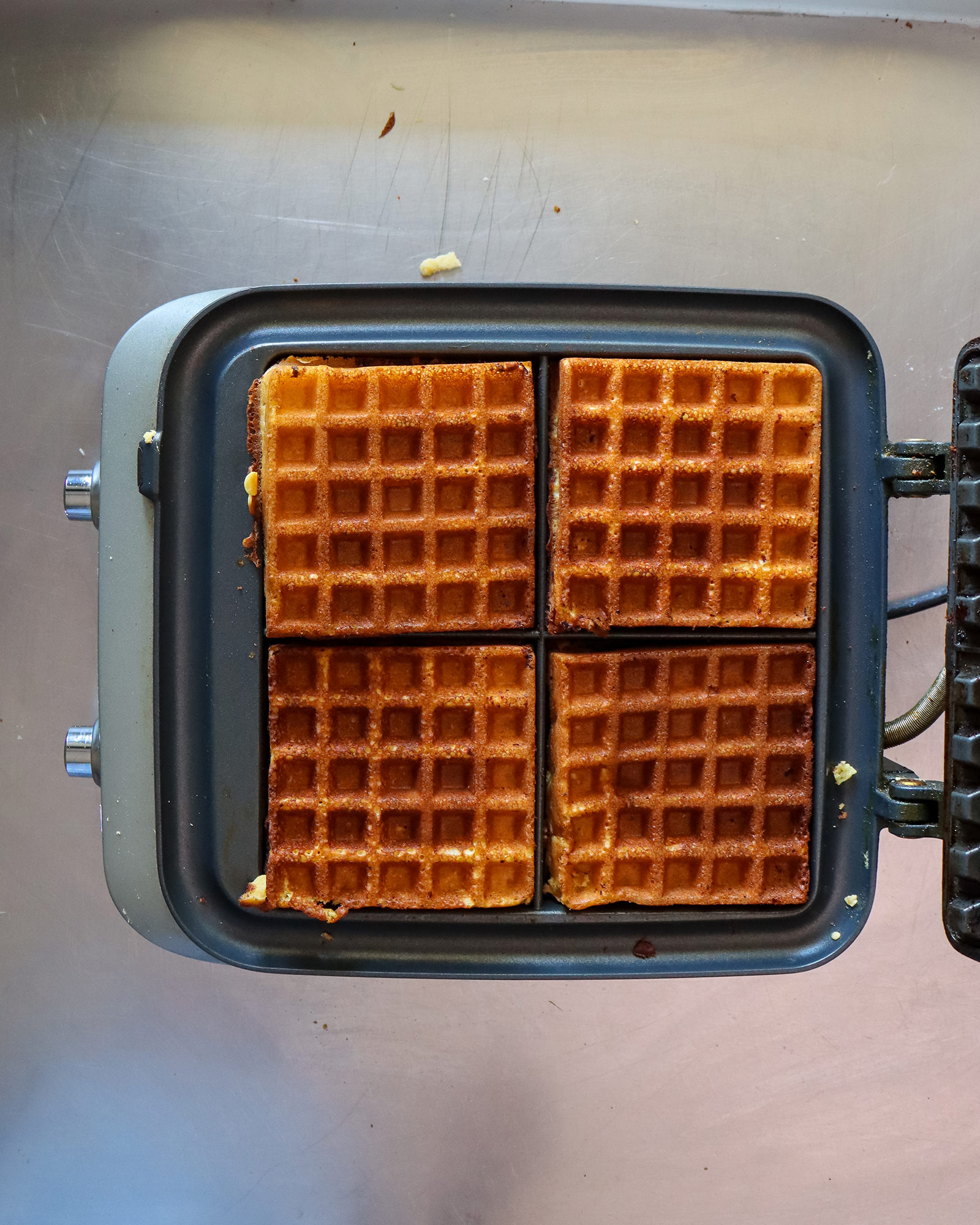Cooked Waffles in Waffle Iron Image