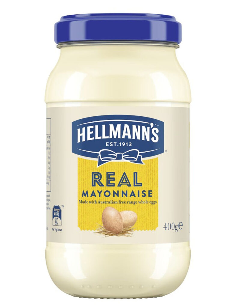 A 400g jar of Hellmann's real mayonnaise made with Australian free range whole eggs.