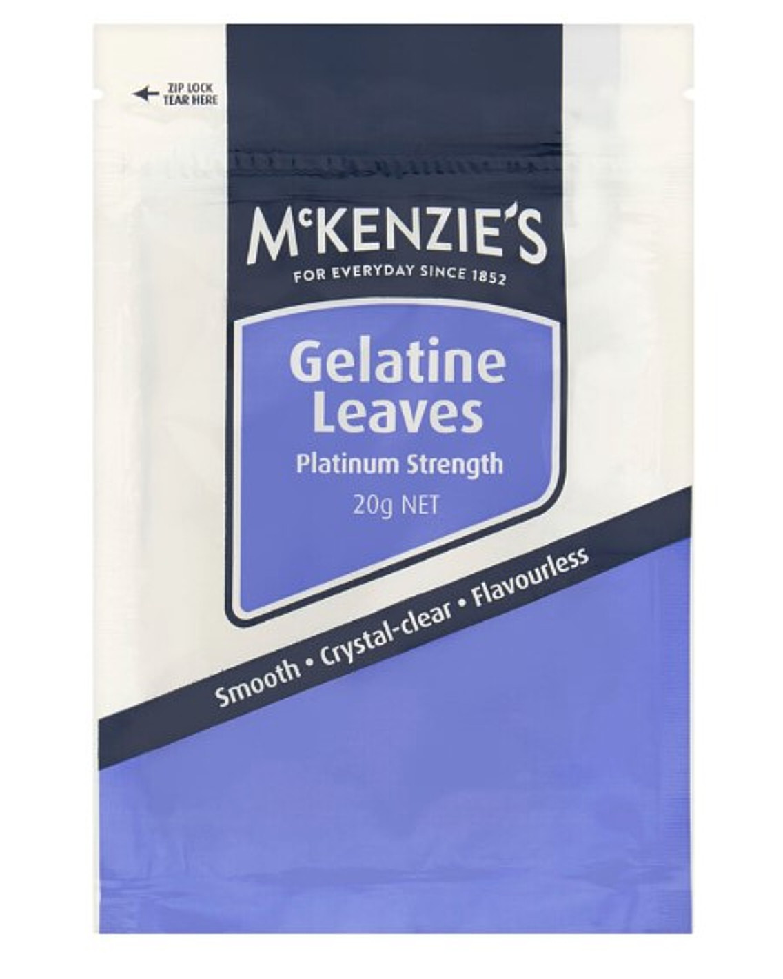 A packet of Australian brand McKenzie's Gelatine Leaves Platinum Strength.