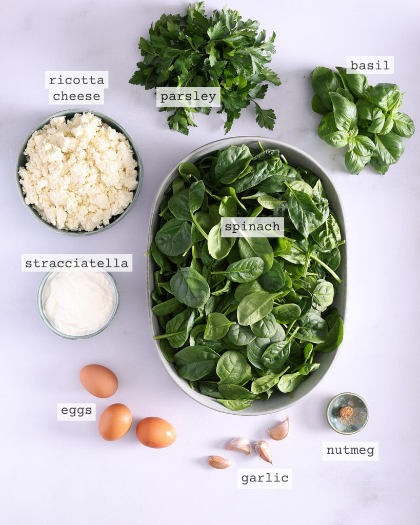 Spinach and cheese layer ingredients.